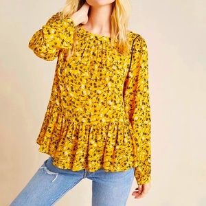 Anthropologie Maeve Cheyenne Yellow Floral Peplum Swing Blouse